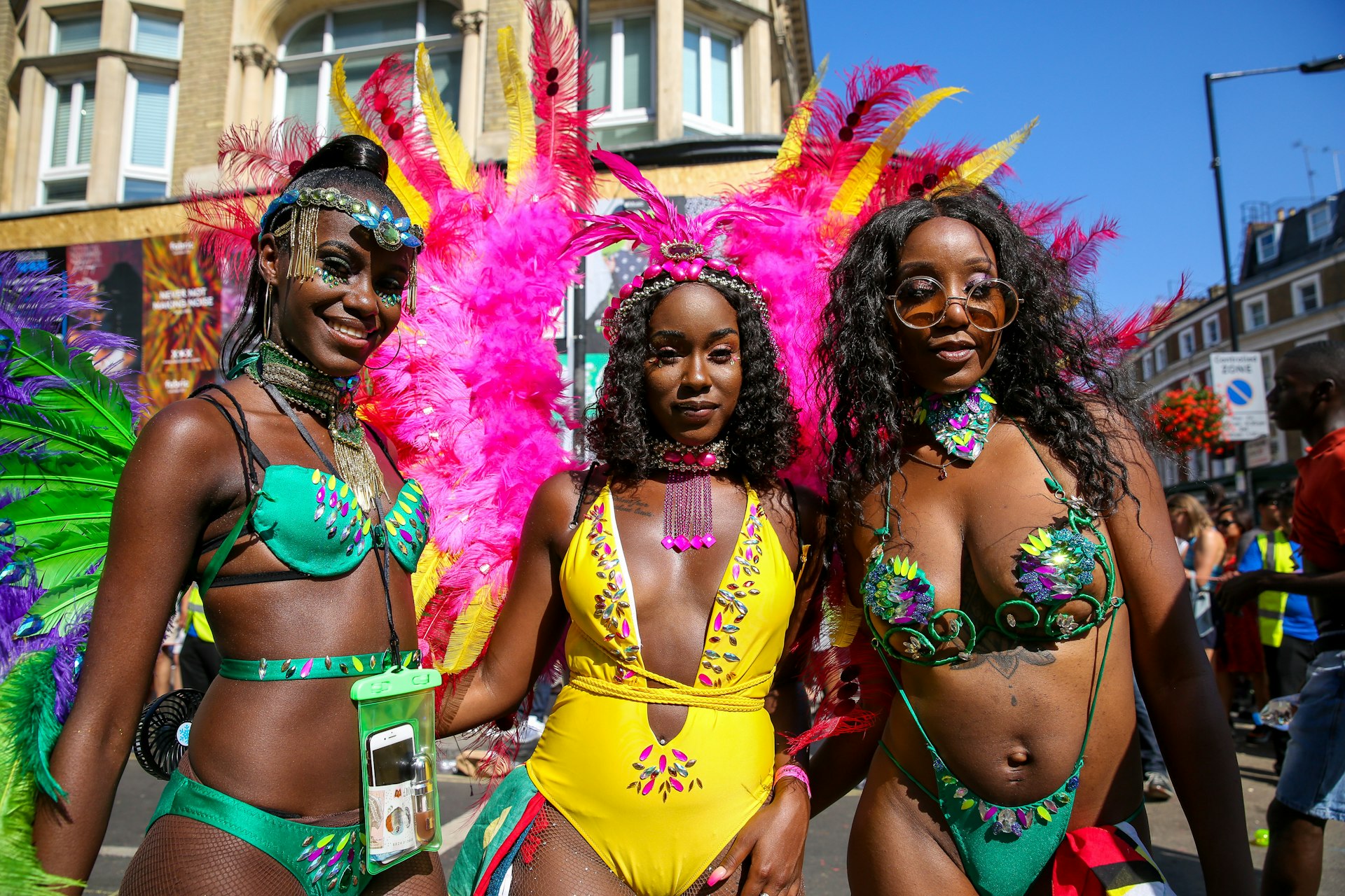 Dancers in colourful costumes during the 2019 Notting Hill